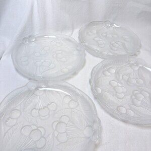 Mikasa Bountiful Frosted Glass Raised Cherries Cocktail Dessert Plates 7.5 4 Set